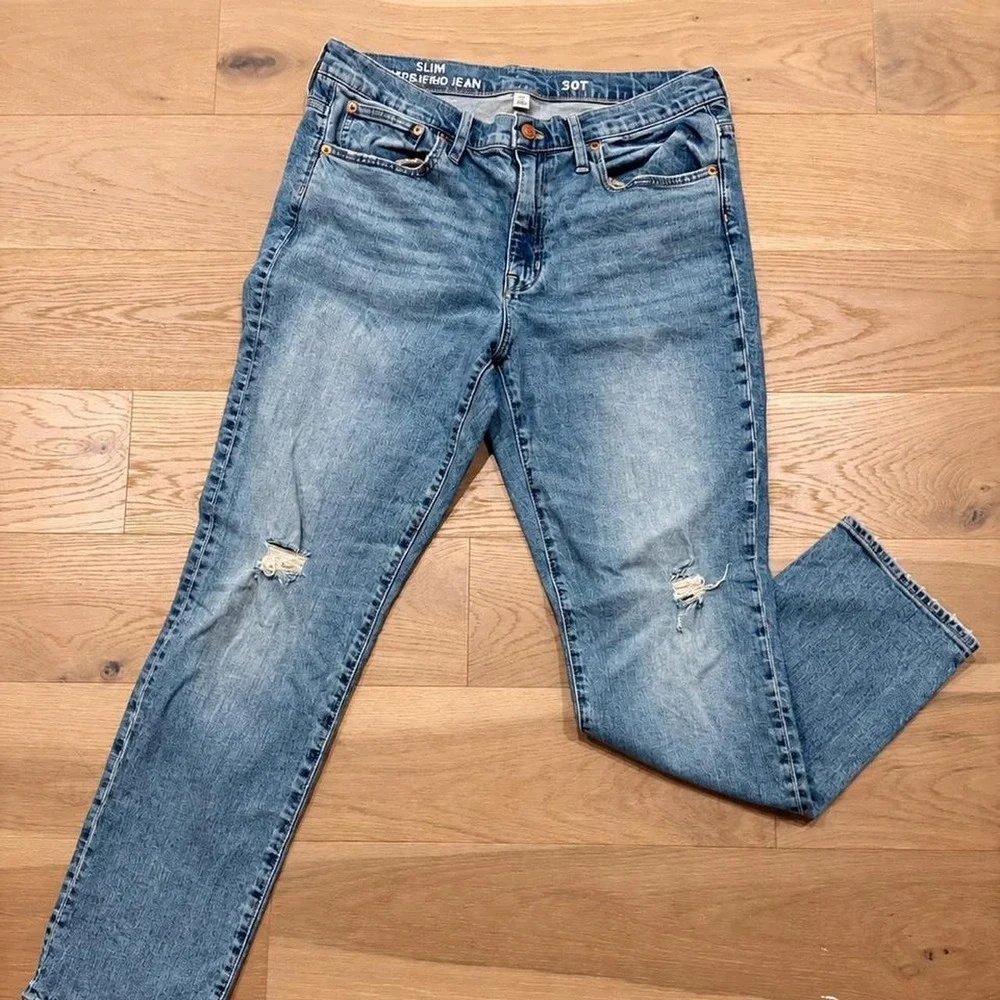 J.Crew Slim Boyfriend Jeans Distressed Medium Wash Relaxed Denim 30 Tall BB476